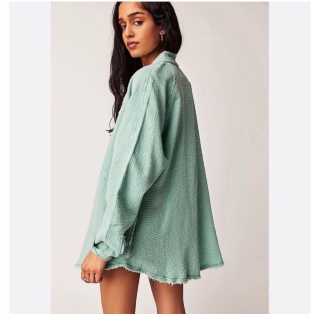 Free People! Summer Daydream Buttondown Top In Clear Skies NWT! - Picture 7 of 14